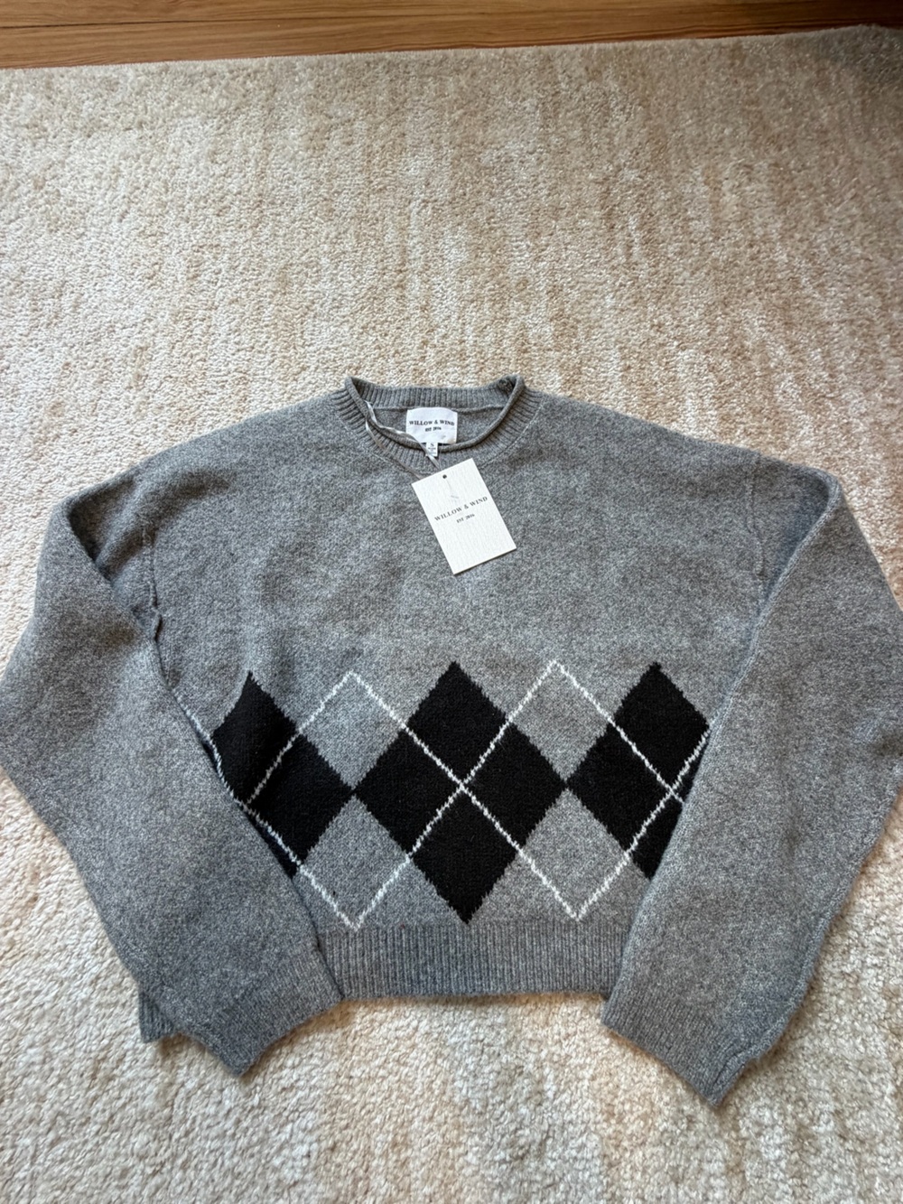 Men's Gray Argyle Crewneck Sweater - Unbranded